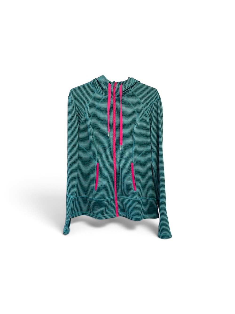Lukka Teal and Black Striped Performance Athletic Zip-Up Jacket